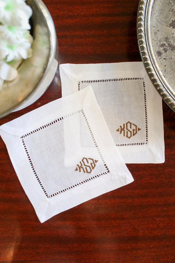 Diamond Initial Embroidered Cocktail Napkins