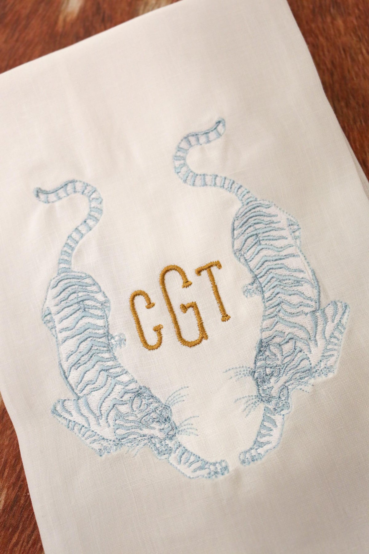 Double Tiger Embroidered Hand Towel | Monogrammed Hand Towel | Housewarming Gifts | Hostess Gifts | Gifts for Her | Grandmillenial Style
