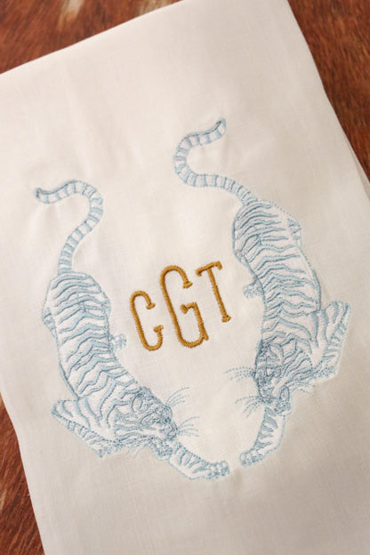 Double Tiger Embroidered Hand Towel | Monogrammed Hand Towel | Housewarming Gifts | Hostess Gifts | Gifts for Her | Grandmillenial Style