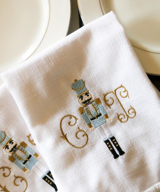 Embroidered Nutcracker Tea Towel | Christmas Embroidery | Grandmillenial Home | Traditional Christmas Gifts | Hostess Gifts