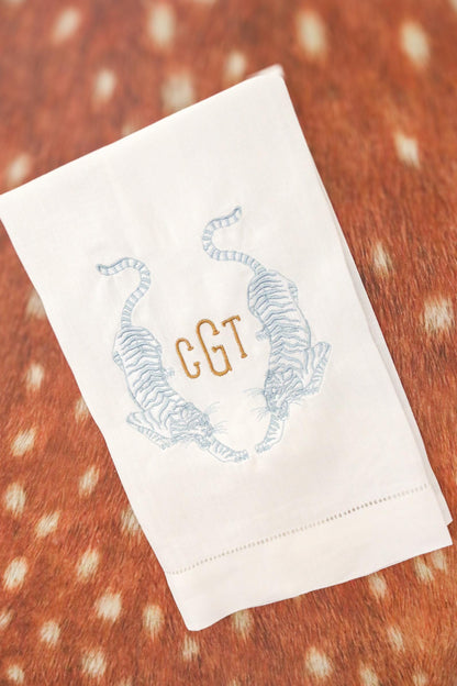 Double Tiger Embroidered Hand Towel | Monogrammed Hand Towel | Housewarming Gifts | Hostess Gifts | Gifts for Her | Grandmillenial Style