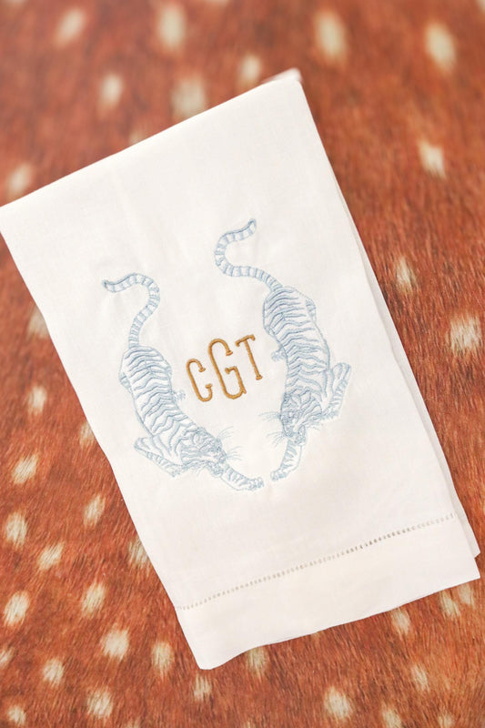 Double Tiger Embroidered Hand Towel | Monogrammed Hand Towel | Housewarming Gifts | Hostess Gifts | Gifts for Her | Grandmillenial Style