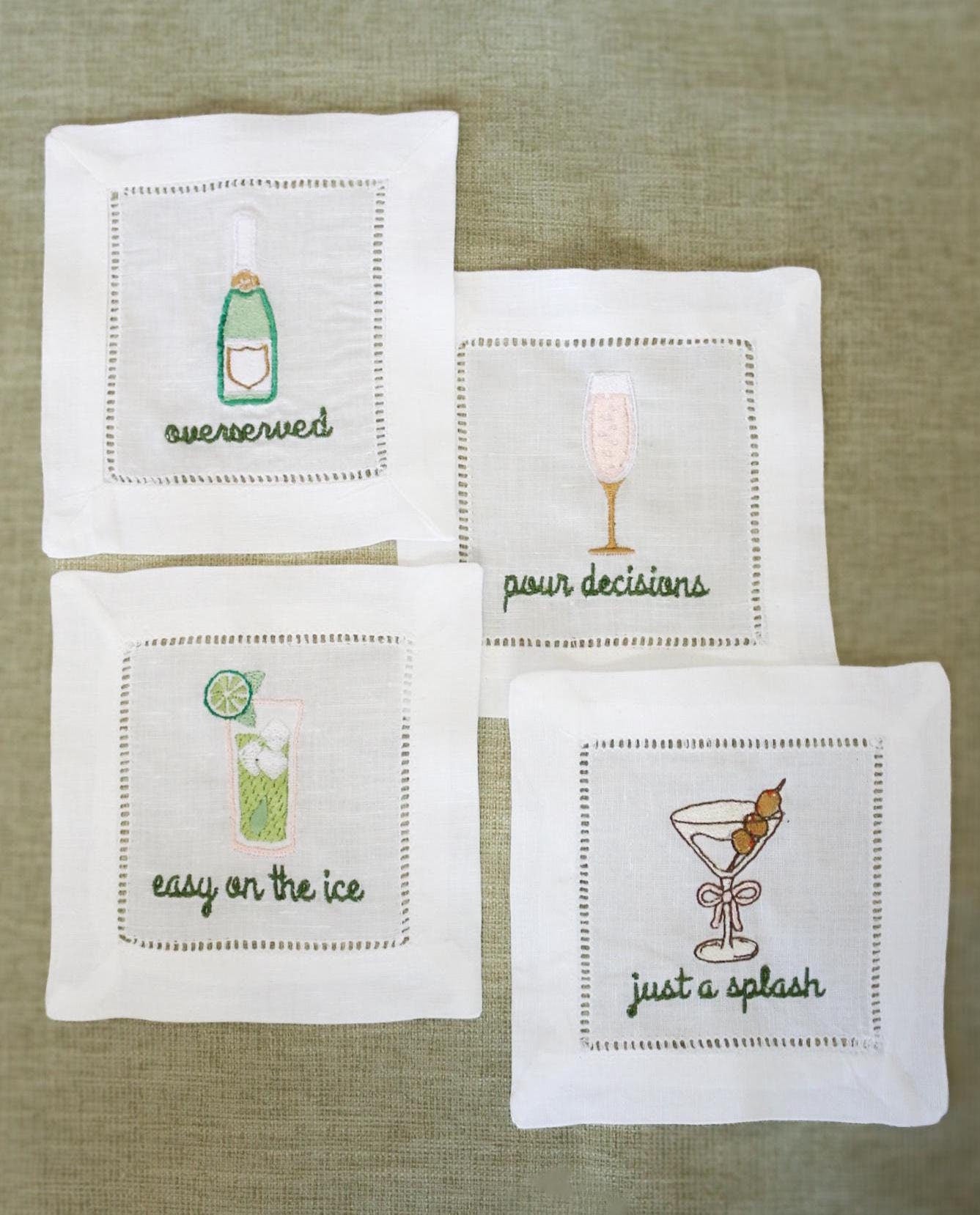 Boozy Embroidered Cocktail Napkins | Hostess Gifts | Gifts for Her | Grandmillenial Gifts | Funny Cocktail Napkins