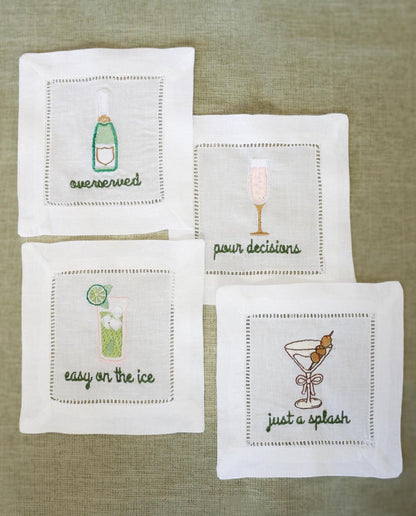 Boozy Embroidered Cocktail Napkins | Hostess Gifts | Gifts for Her | Grandmillenial Gifts | Funny Cocktail Napkins