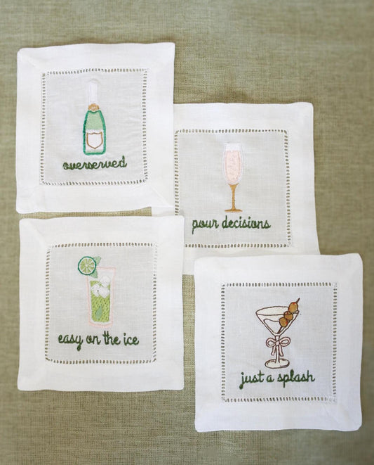 Boozy Embroidered Cocktail Napkins | Hostess Gifts | Gifts for Her | Grandmillenial Gifts | Funny Cocktail Napkins