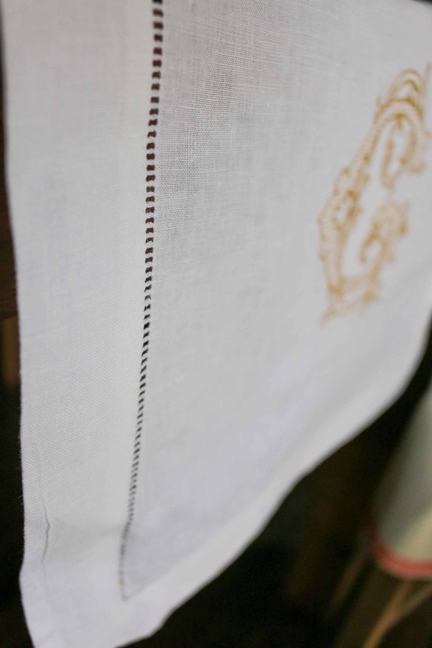 Embroidered Linen Table Runner | Single Initial Vintage Vine | Custom Table Linens | Home Gifts | Wedding Gifts