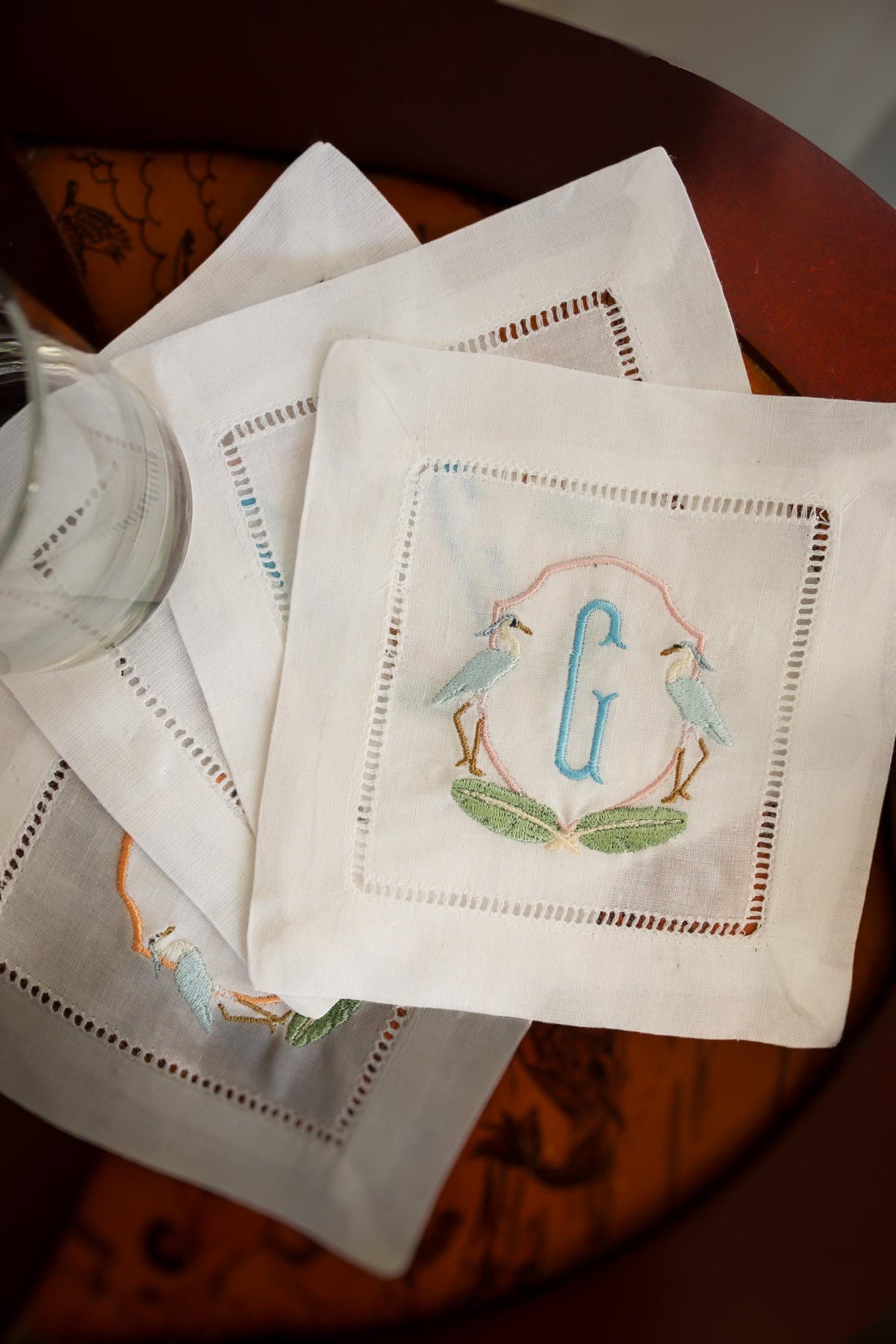 Heron Embroidered Hemstitch Cocktail Napkins | Hostess Gifts | Gifts for Home | Grandmillenial Gifts