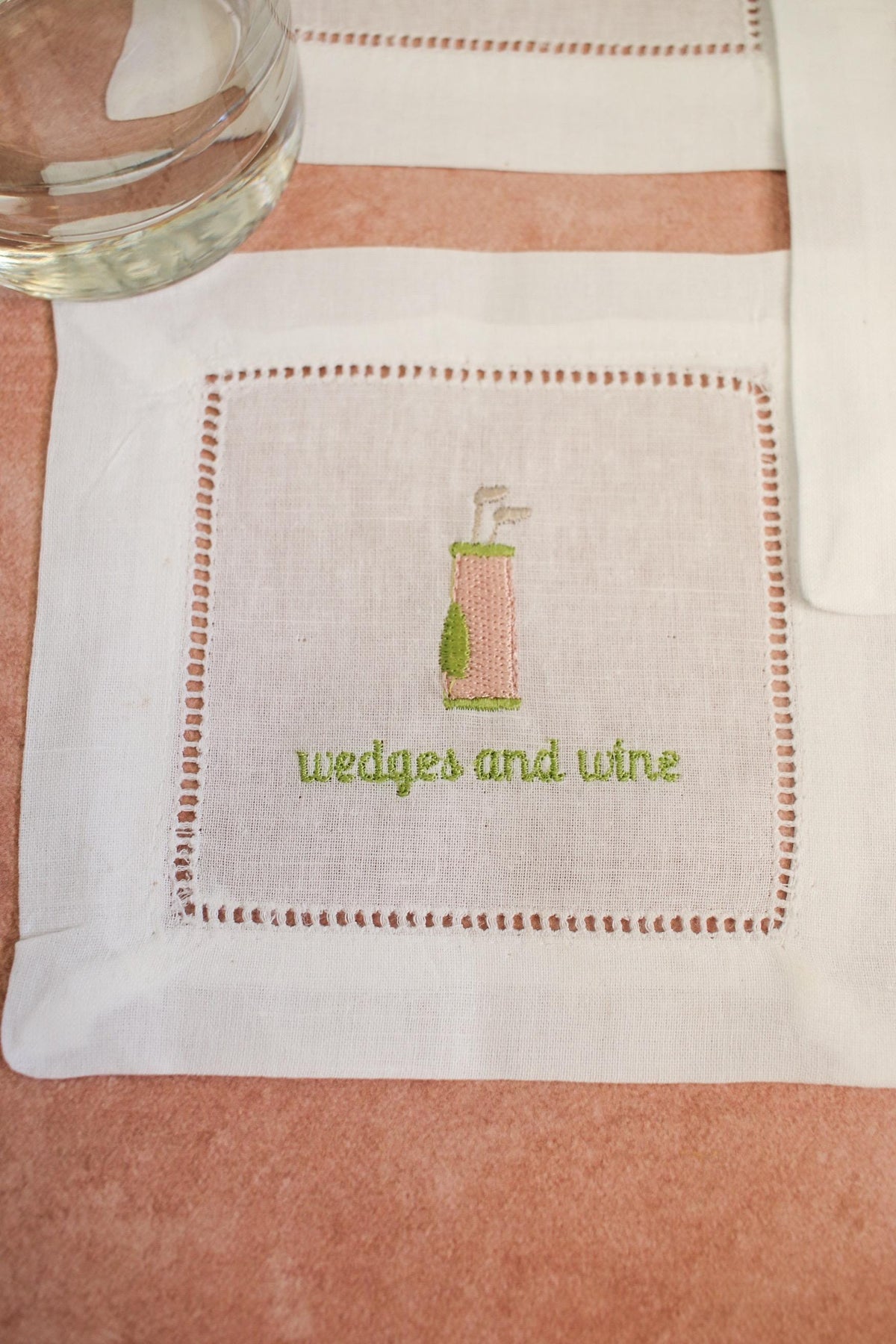 Golf Embroidered Hemstitch Cocktail Napkins | Golf Gifts | Christmas Gifts | Hostess Gifts | Wedding Gifts