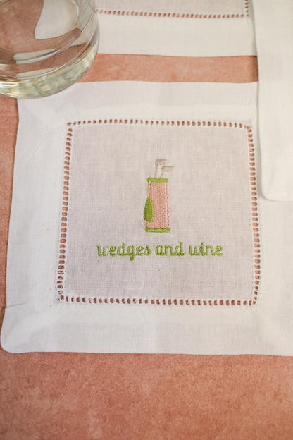 Golf Embroidered Hemstitch Cocktail Napkins | Golf Gifts | Christmas Gifts | Hostess Gifts | Wedding Gifts