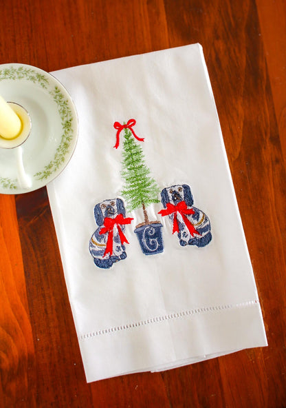 Staffordshire Dog Embroidered Hand Towel | Grandmillenial Gifts | Home Gifts | Hostess Gifts | Wedding Gifts | Linen Hand Towel