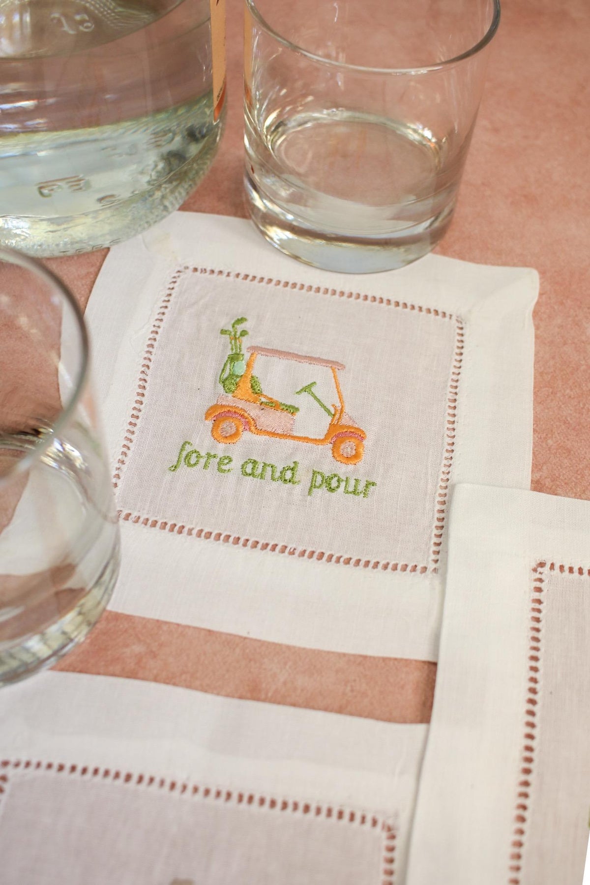 Golf Embroidered Hemstitch Cocktail Napkins | Golf Gifts | Christmas Gifts | Hostess Gifts | Wedding Gifts