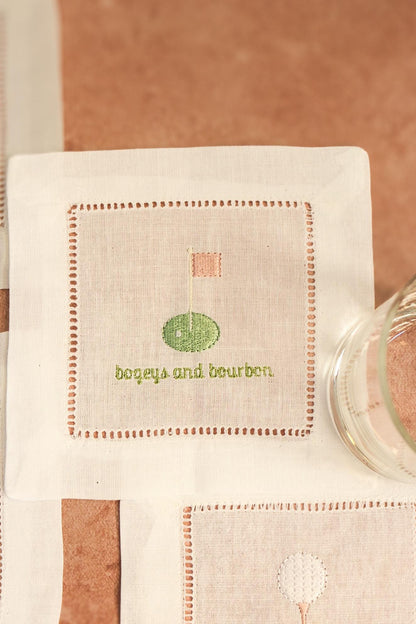 Golf Embroidered Hemstitch Cocktail Napkins | Golf Gifts | Christmas Gifts | Hostess Gifts | Wedding Gifts