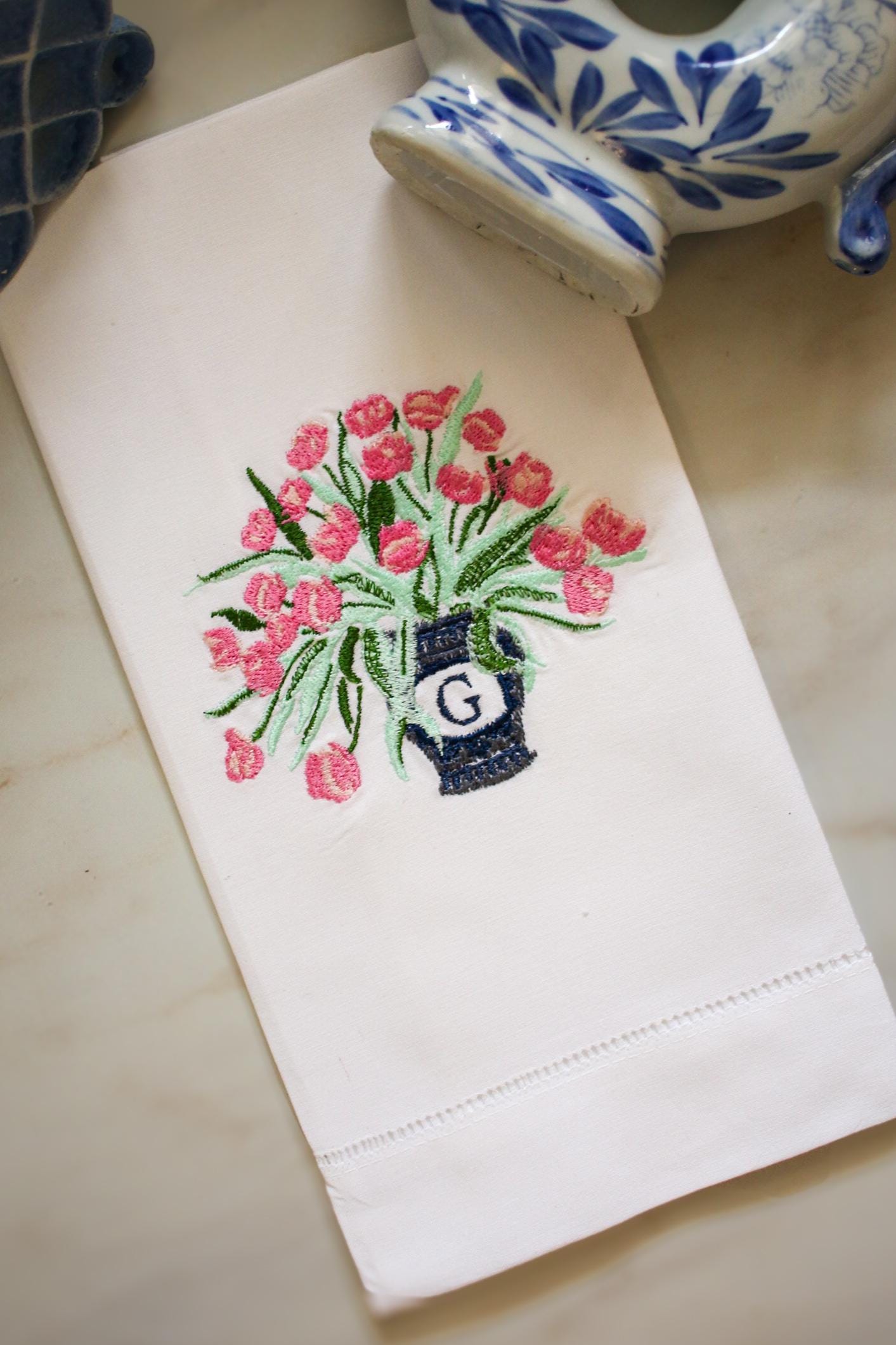 Personalized Ginger Jar Embroidered Hand Towel | Grandmillenial Gifts | Housewarming Gifts | Hostess Gifts | European Linen