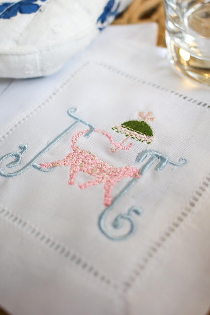 Cheetah Embroidered Hemstitched Cocktail Napkins - Set of 4 | Bar Cart Decor | Housewarming Gifts