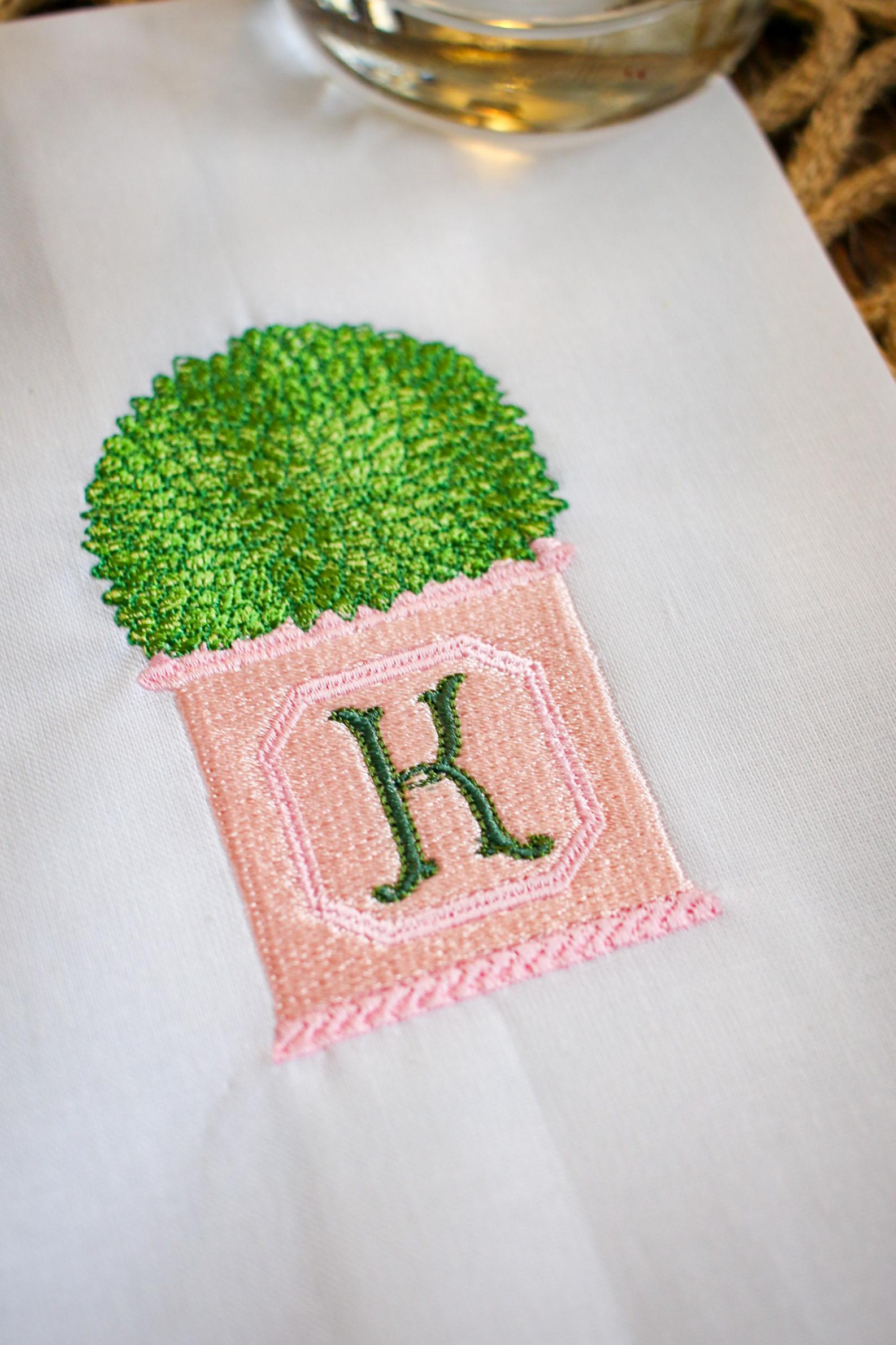 Initial Boxwood Planter Linen Hand Towel | Hostess Gifts | Home Gifts | Wedding Gifts | Housewarming Gifts | Grandmillenial Gifts