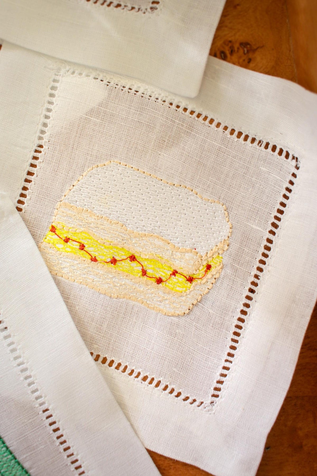 Embroidered Linen Cocktail Napkins: Master's Golf Theme, Set of 4