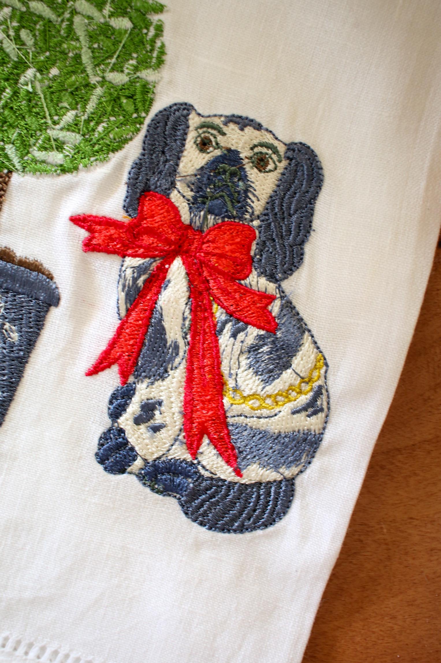 Staffordshire Dog Embroidered Hand Towel | Grandmillenial Gifts | Home Gifts | Hostess Gifts | Wedding Gifts | Linen Hand Towel