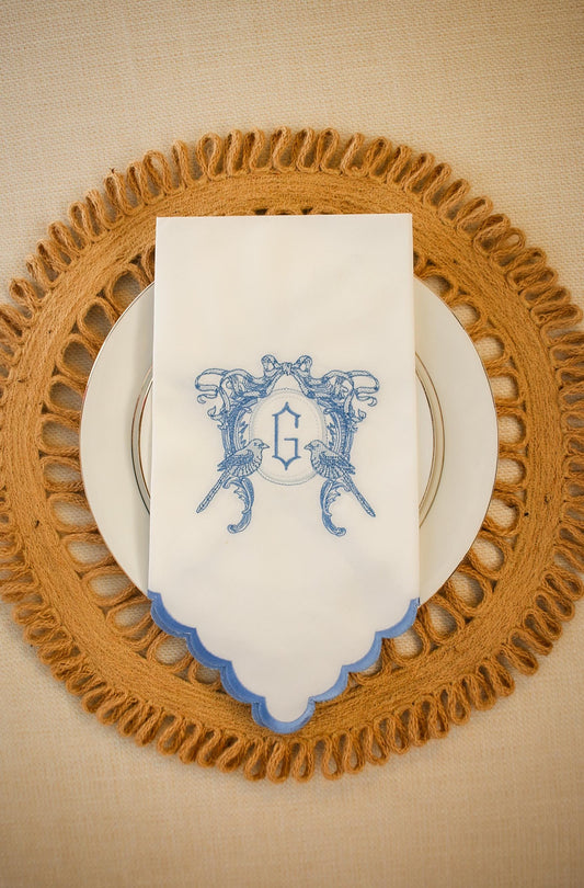 Scalloped Edge Embroidered Dinner Napkin | Home Gifts | Custom Embroidery | Hostess Gifts | Grandmillenial Home