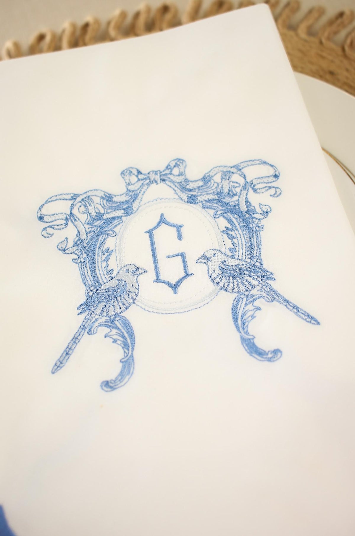 Scalloped Edge Embroidered Dinner Napkin | Home Gifts | Custom Embroidery | Hostess Gifts | Grandmillenial Home
