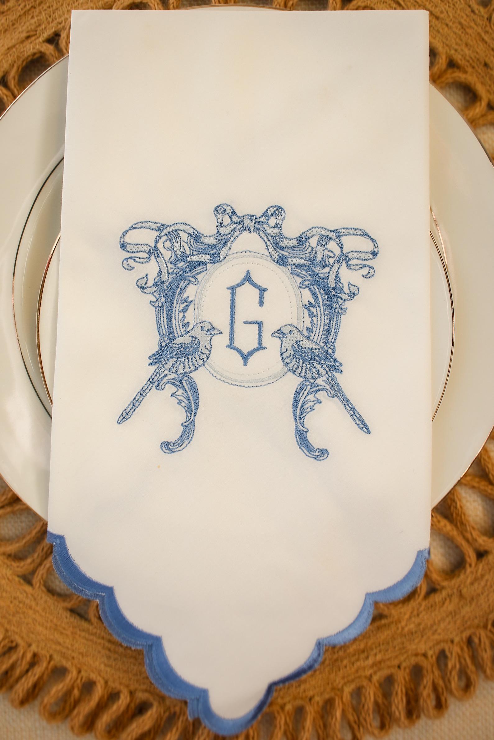Scalloped Edge Embroidered Dinner Napkin | Home Gifts | Custom Embroidery | Hostess Gifts | Grandmillenial Home