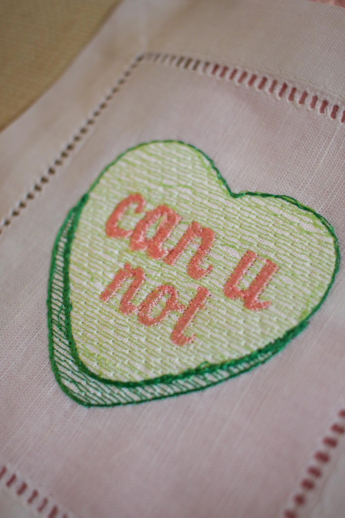 Embroidered Valentine's Cocktail Napkins: Linen Hemstitch Set