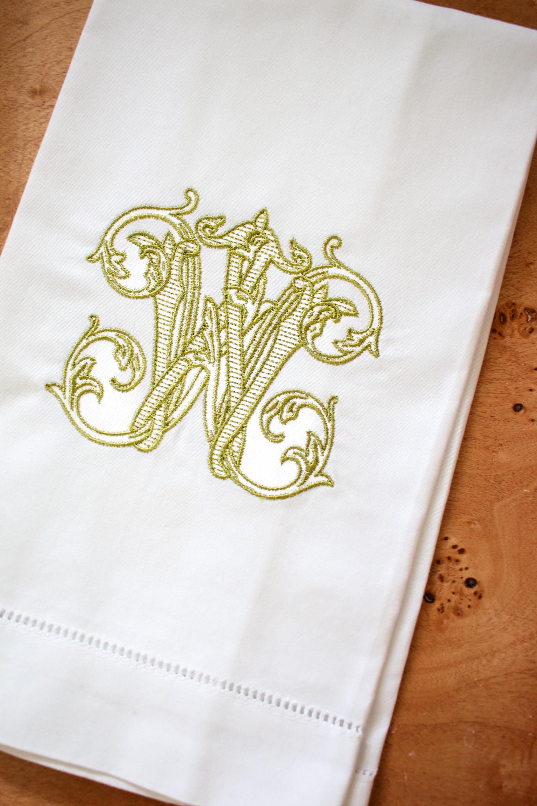 Monogram Vintage Vine Linen Hand Towel | Hostess Gifts | Home Gifts | Wedding Gifts | European Linen
