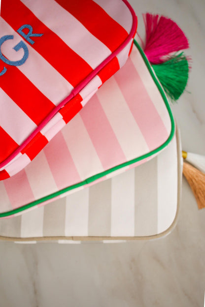 Custom Striped Embroidered Cosmetic Bag | Bridesmaid Gifts | Gifts for Her | Bridesmaid Proposals