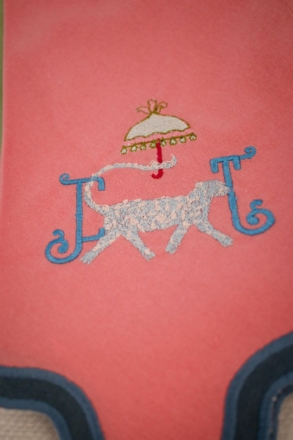 Embroidered Cheetah Parasol Napkin: Scalloped Cotton Dinner Napkin