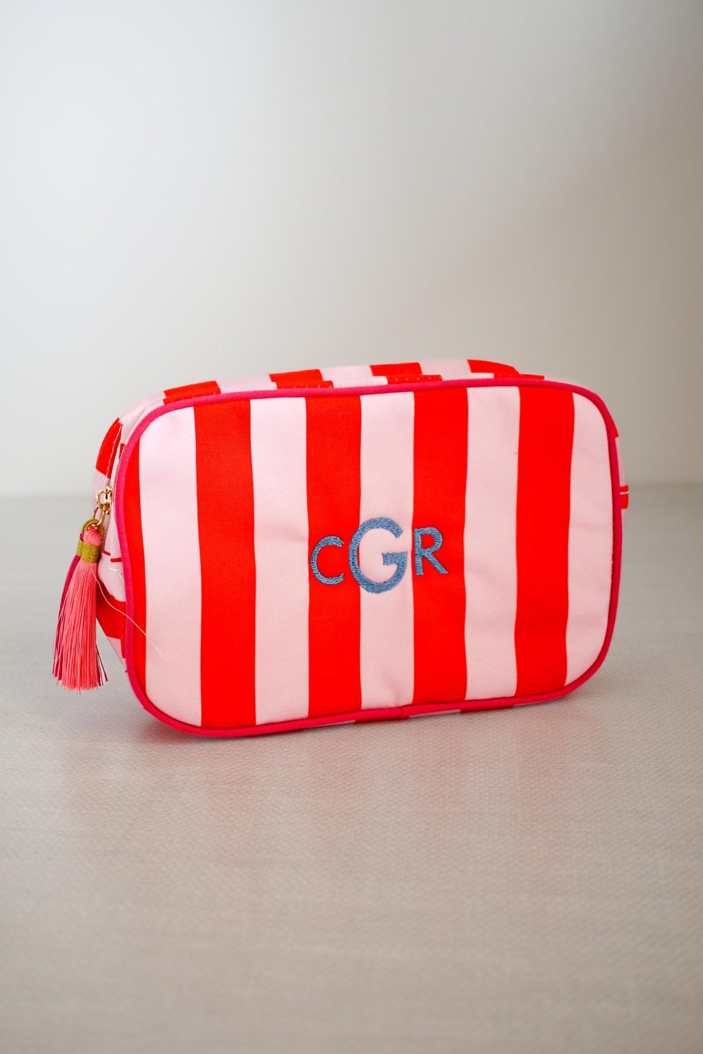 Custom Striped Embroidered Cosmetic Bag | Bridesmaid Gifts | Gifts for Her | Bridesmaid Proposals
