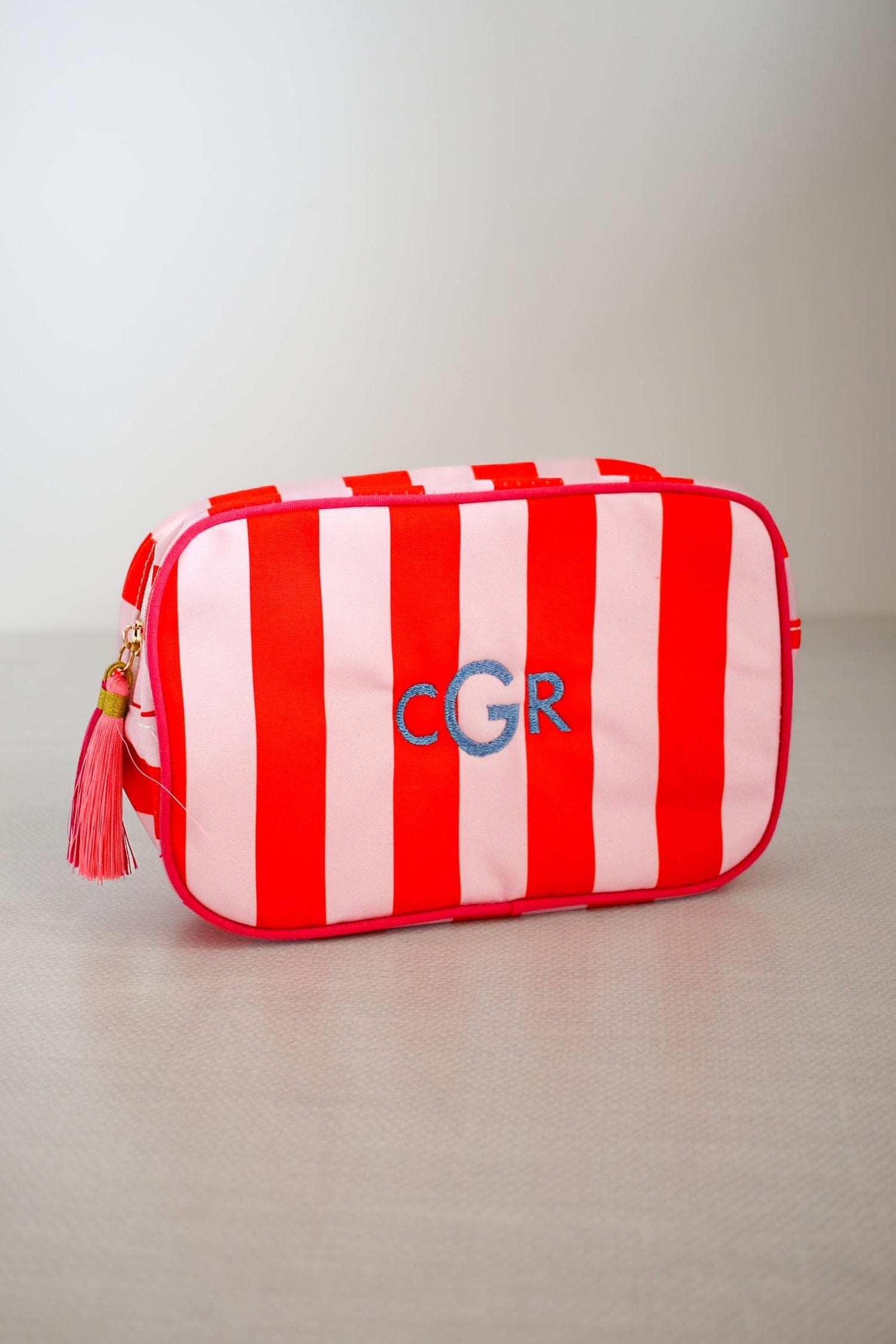 Custom Striped Embroidered Cosmetic Bag | Bridesmaid Gifts | Gifts for Her | Bridesmaid Proposals