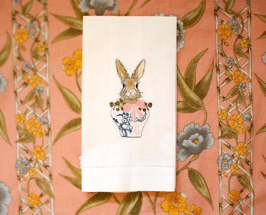 Easter Rabbit Embroidered Linen Hand Towel | Hostess Gifts | Home Gifts | Wedding Gifts | Easter Gifts | Easter Home