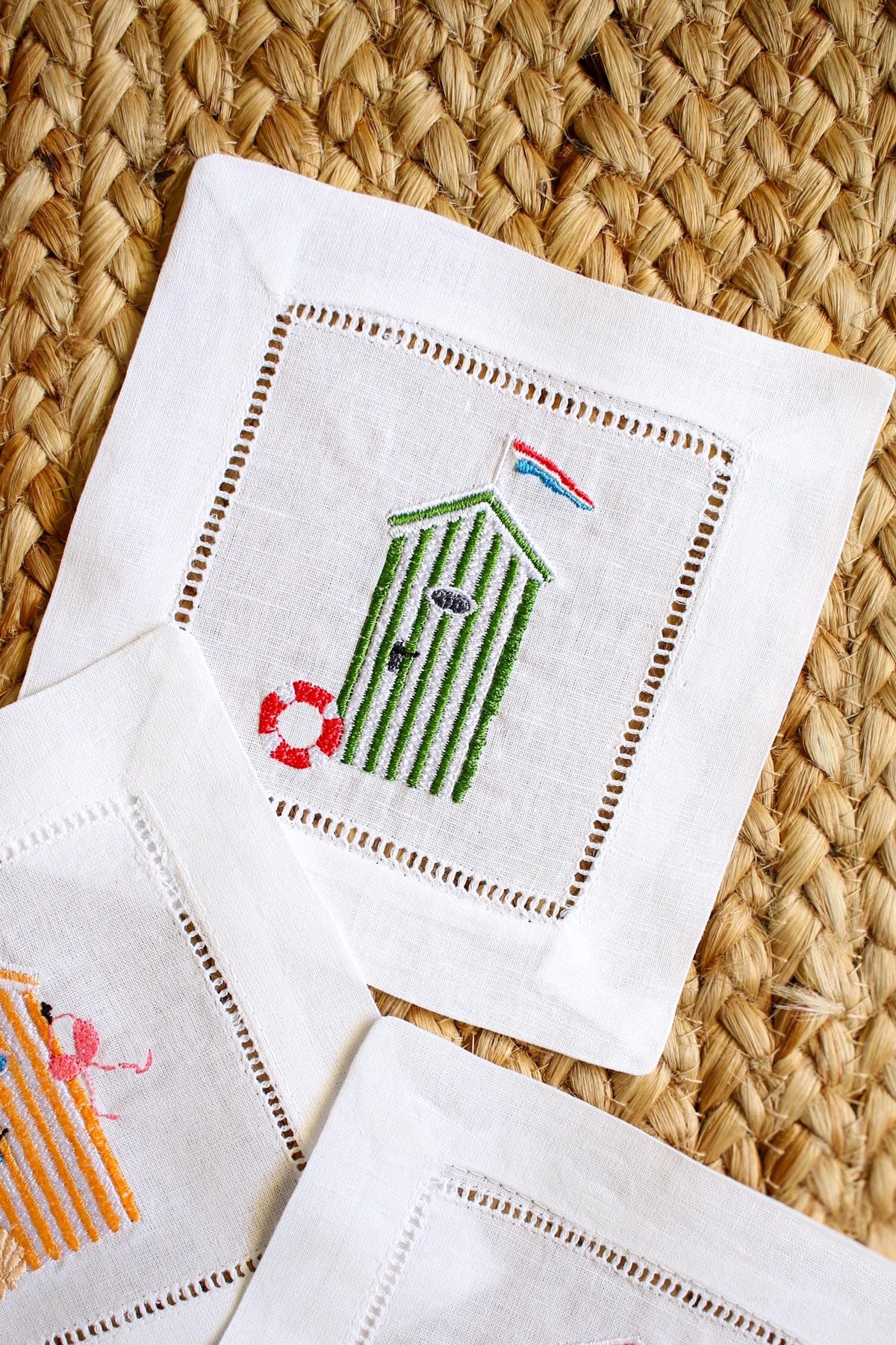 Beach Cabana Embroidered Cocktail Napkins | Hostess Gifts | Chinoiserie Gifts | Gifts for Her | Housewarming Gifts