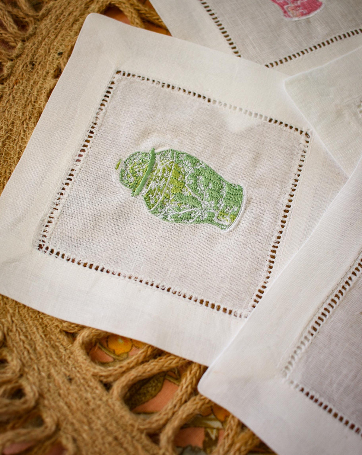 Embroidered Ginger Jar Linen Cocktail Napkins - Set of 4 | Hostess Gifts | Home Decor | European Linen