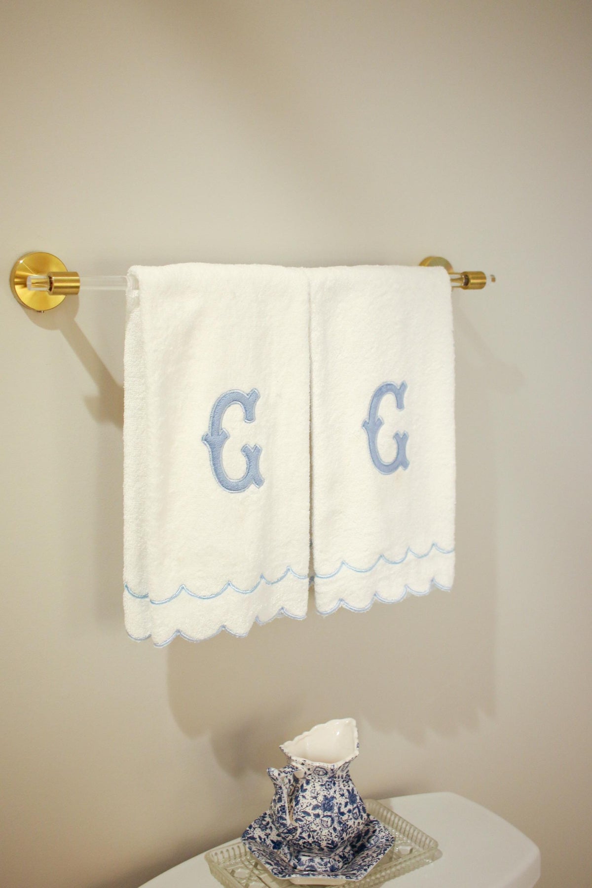 Custom Blue Appliqué Scalloped Hand Towel | Appliqué Towels | Custom Gifts | Gifts for Home