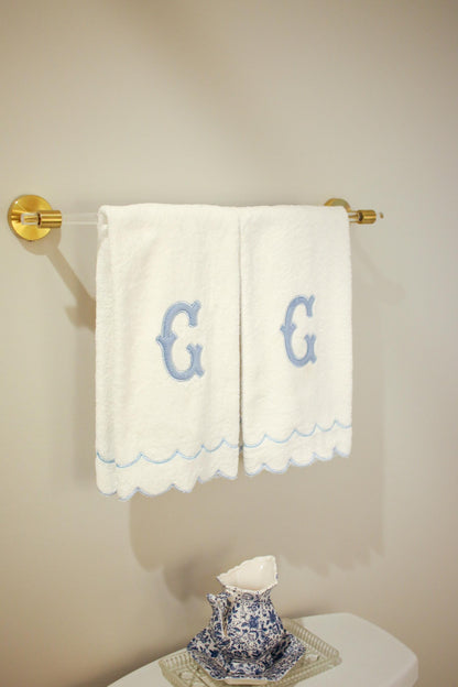 Custom Blue Appliqué Scalloped Hand Towel | Appliqué Towels | Custom Gifts | Gifts for Home