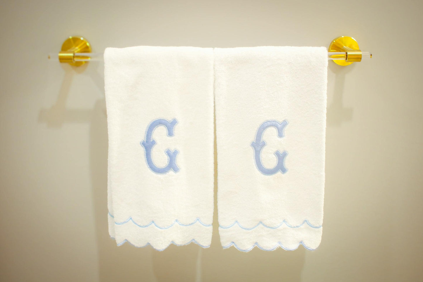 Custom Blue Appliqué Scalloped Hand Towel | Appliqué Towels | Custom Gifts | Gifts for Home