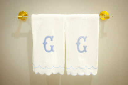 Custom Blue Appliqué Scalloped Hand Towel | Appliqué Towels | Custom Gifts | Gifts for Home