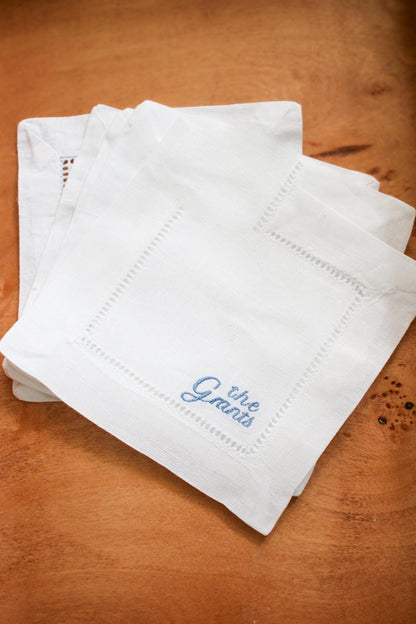 Custom Name Embroidered Cocktail Napkins | Hostess Gifts | Chinoiserie Gifts | Wedding Gifts | Housewarming Gifts | Hostess Gifts