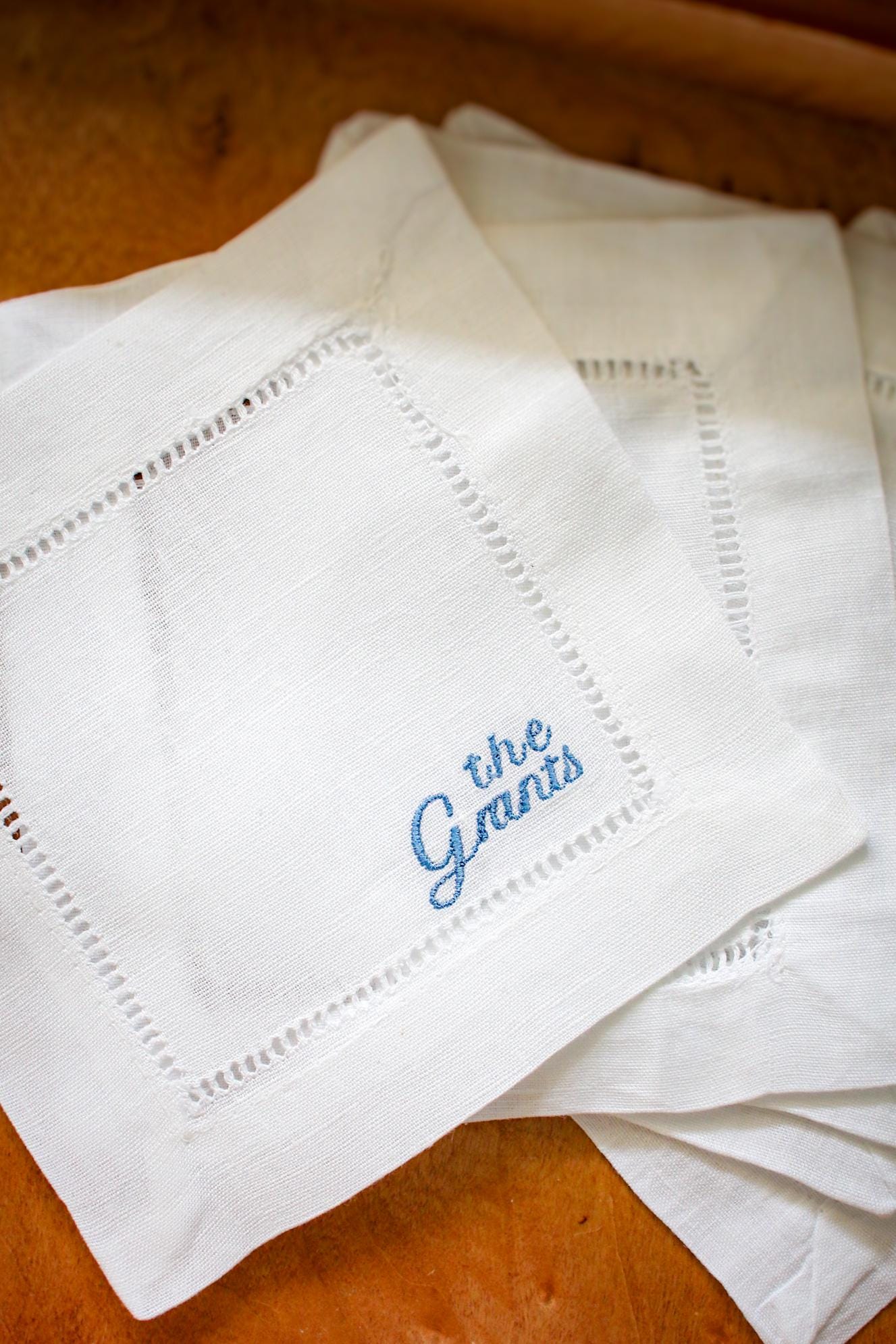 Custom Name Embroidered Cocktail Napkins | Hostess Gifts | Chinoiserie Gifts | Wedding Gifts | Housewarming Gifts | Hostess Gifts