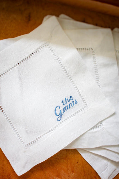Custom Name Embroidered Cocktail Napkins | Hostess Gifts | Chinoiserie Gifts | Wedding Gifts | Housewarming Gifts | Hostess Gifts