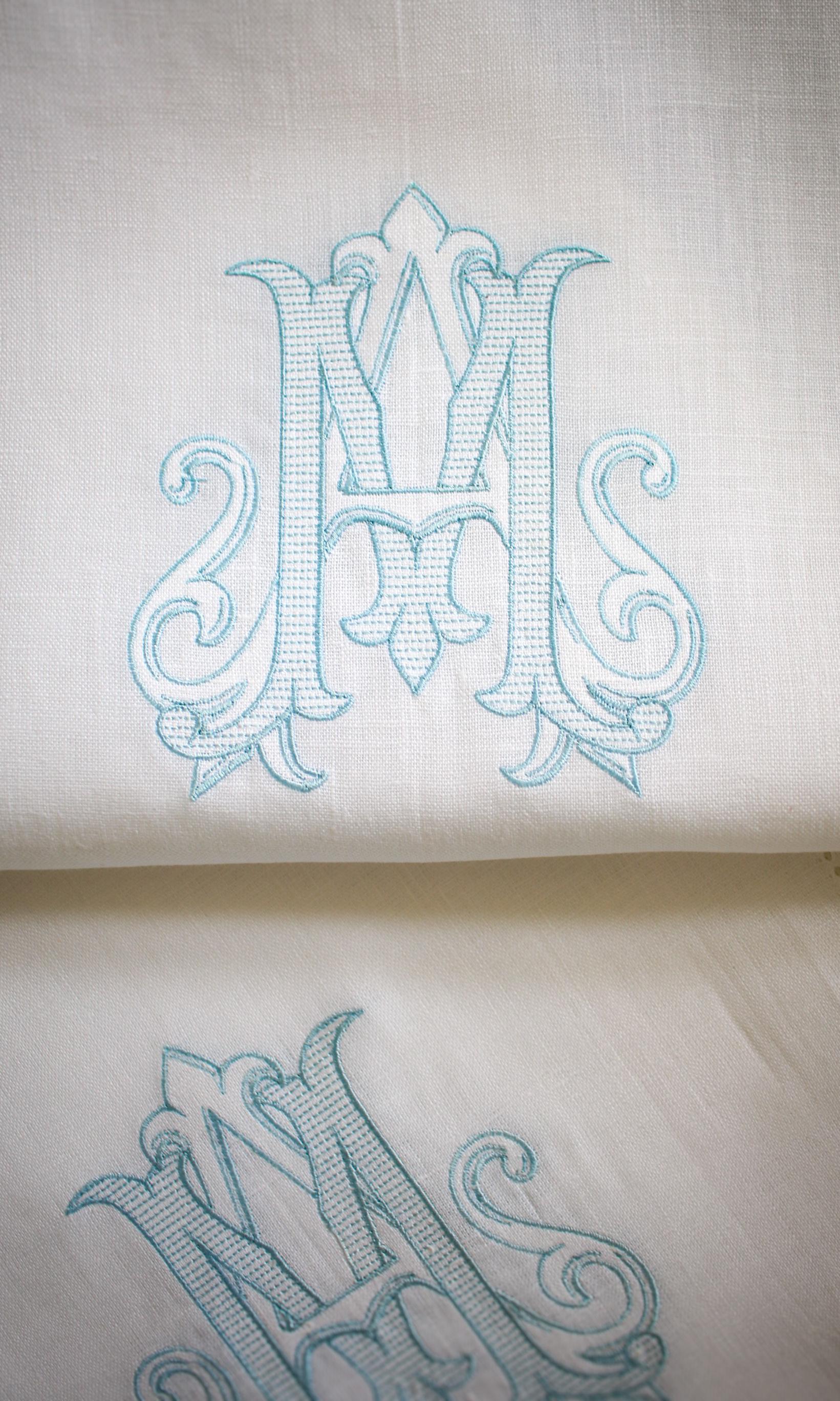 Double Initial Embroidered Hemstitch Linen Table Runner | Wedding Gifts | Home Gifts | Gifts for Her | Hostess Gifts