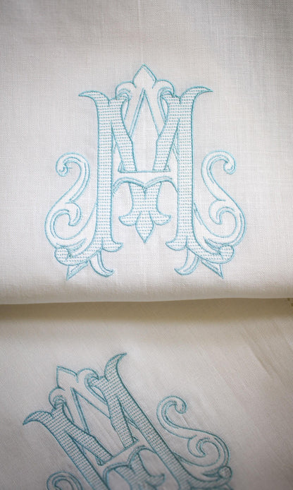 Double Initial Embroidered Hemstitch Linen Table Runner | Wedding Gifts | Home Gifts | Gifts for Her | Hostess Gifts