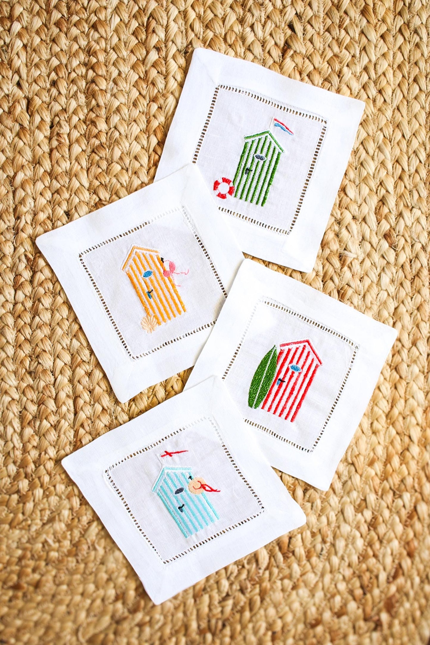 Beach Cabana Embroidered Cocktail Napkins | Hostess Gifts | Chinoiserie Gifts | Gifts for Her | Housewarming Gifts