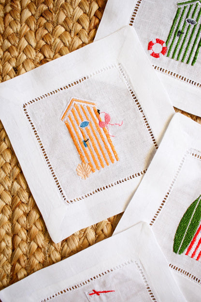 Beach Cabana Embroidered Cocktail Napkins | Hostess Gifts | Chinoiserie Gifts | Gifts for Her | Housewarming Gifts