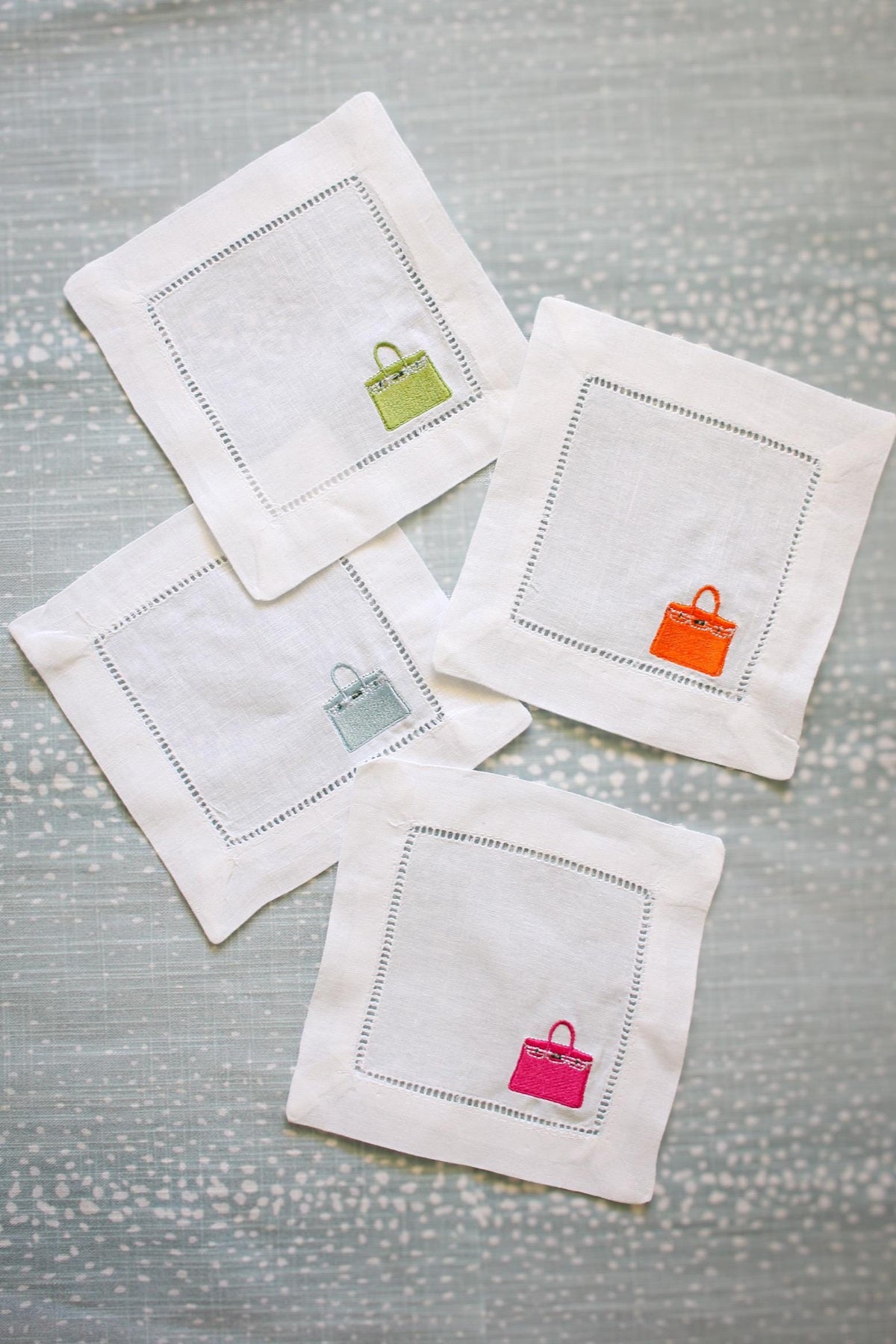 Designer Bag Embroidered Cocktail Napkins | Hostess Gifts | Grandmillenial Gifts | Gifts for Her | Housewarming Gifts | European Linen