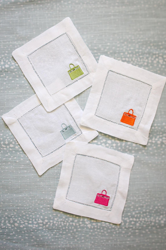 Designer Bag Embroidered Cocktail Napkins | Hostess Gifts | Grandmillenial Gifts | Gifts for Her | Housewarming Gifts | European Linen