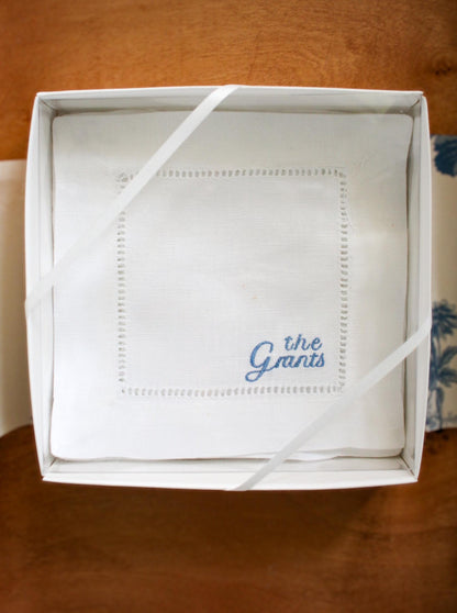 Custom Name Embroidered Cocktail Napkins | Hostess Gifts | Chinoiserie Gifts | Wedding Gifts | Housewarming Gifts | Hostess Gifts