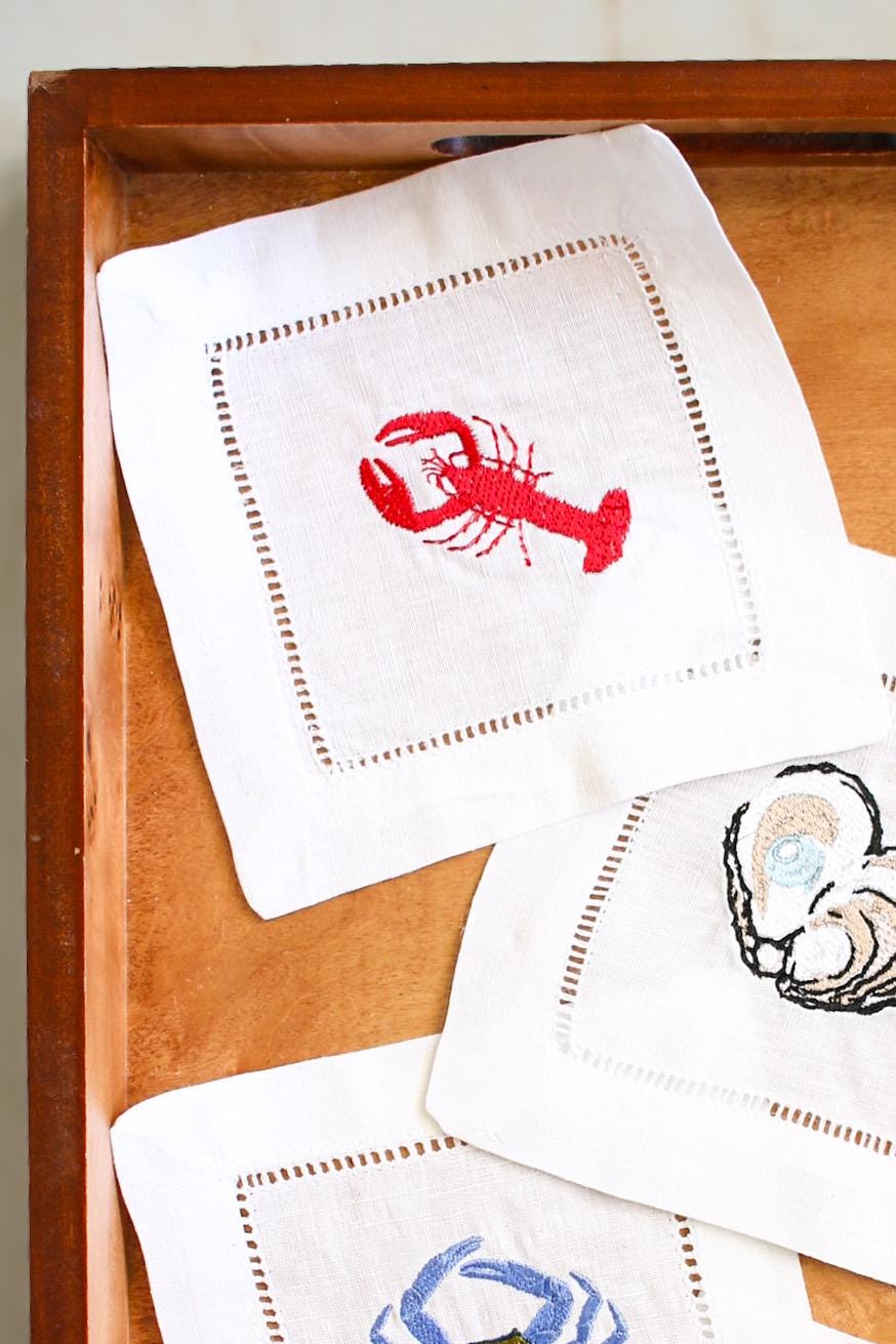Nantucket Hemstitch Cocktail Napkins | Hampton Cocktail Napkins | Gifts for Home | Hostess Gifts | Sea Gifts
