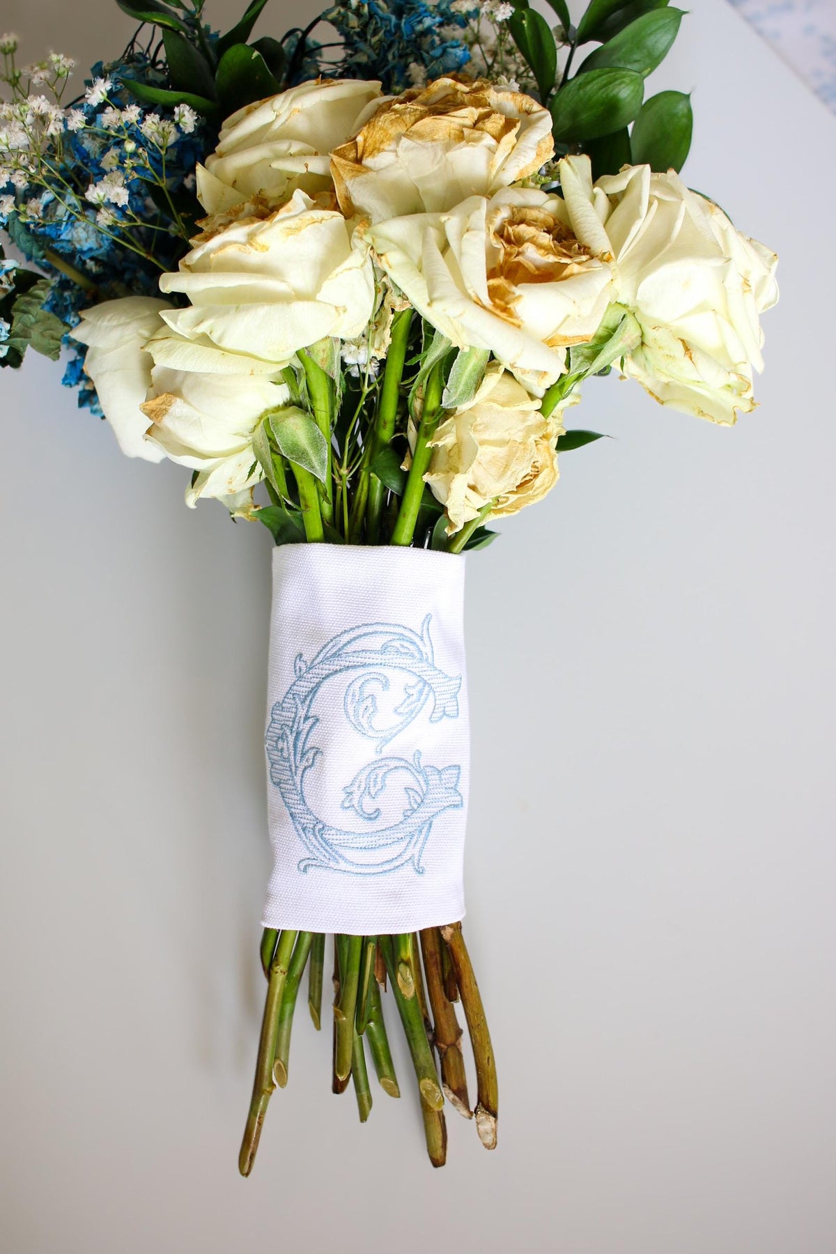 Embroidered Wedding Bouquet Wrap with Single Letter Monogram | Wedding Gifts | Wedding Bouquet Wraps