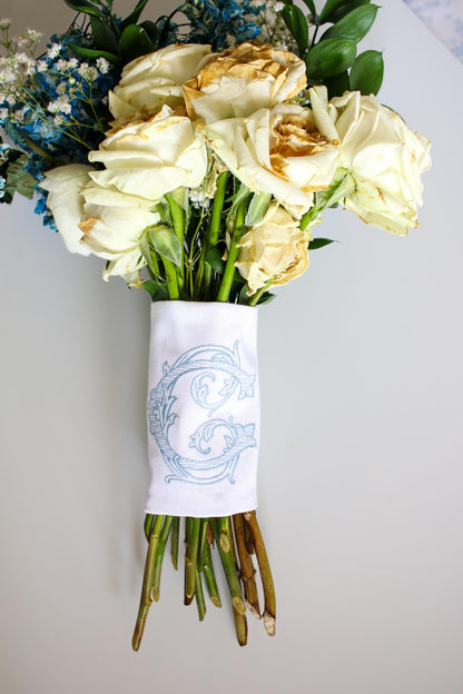 Embroidered Wedding Bouquet Wrap with Single Letter Monogram | Wedding Gifts | Wedding Bouquet Wraps